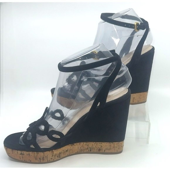 Prada Ankle Strap Wedge Platform Espadrille Sandals Cut Flower Detail Suede - Picture 9 of 15